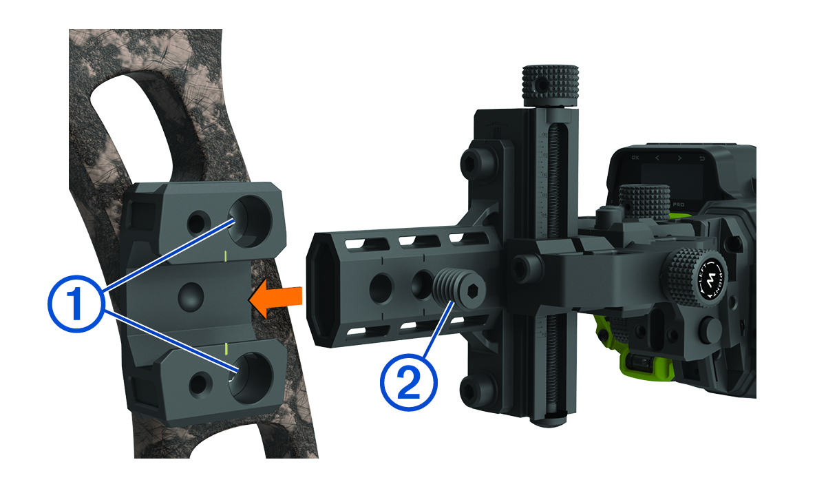 Diagram of the device being mounted on a bow with callouts