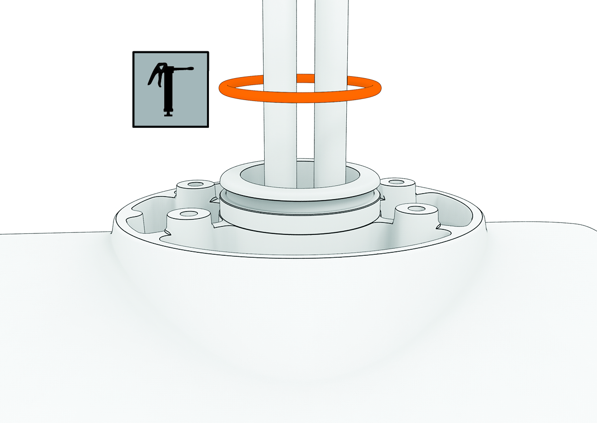 Exploded view of the small O-ring on the motor