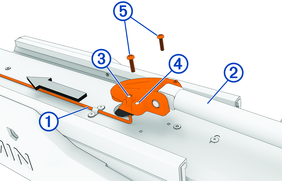 Close-up view of upper gas spring with callouts