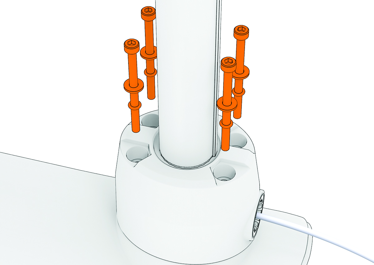 Exploded view of the bolts securing the propeller drive motor with callout