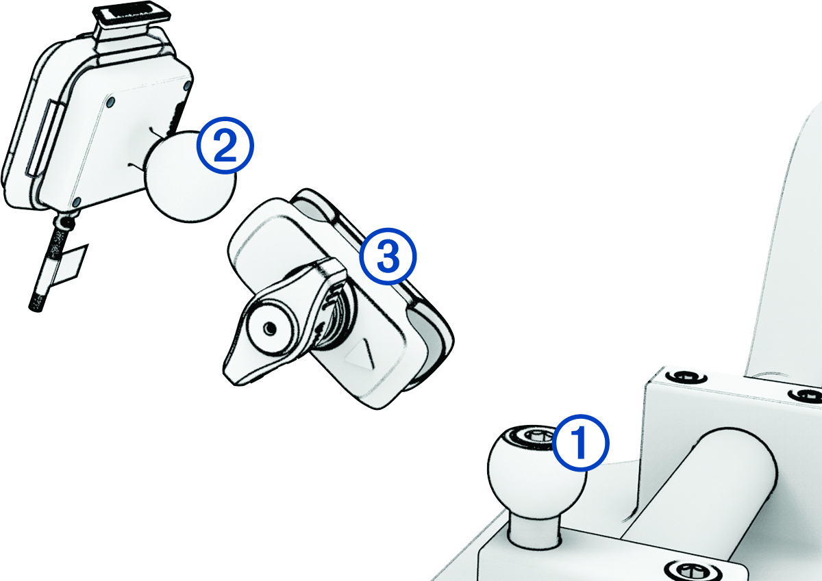 Exploded view of the ball mount installation with callouts