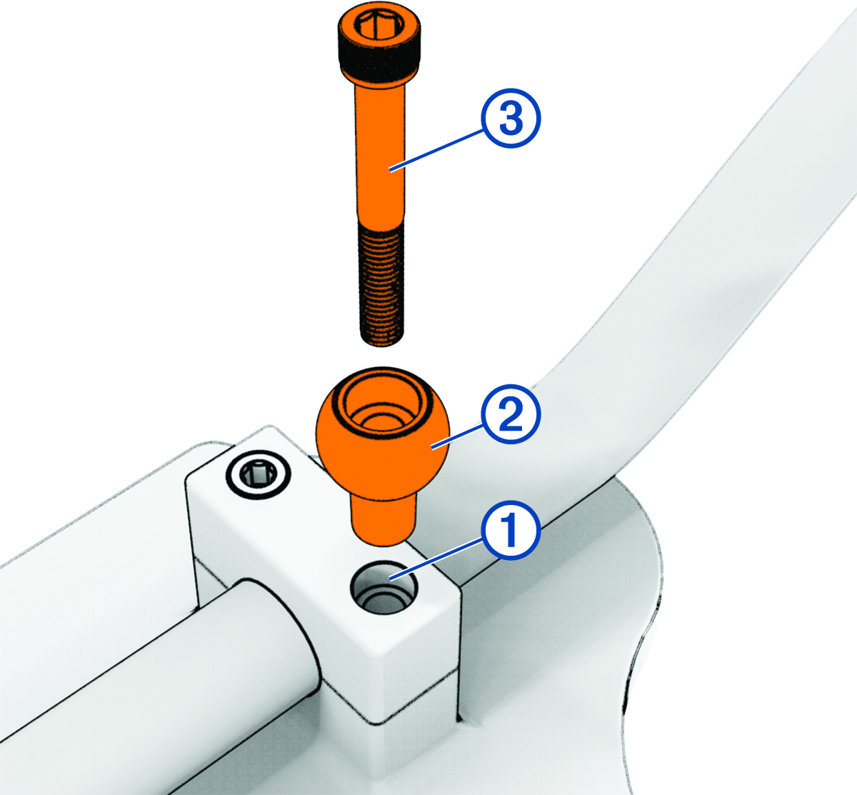 Image of the post mount handlebar base installation with callouts