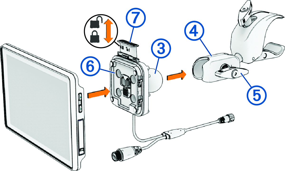 Device connecting to the roll bar mount with callouts