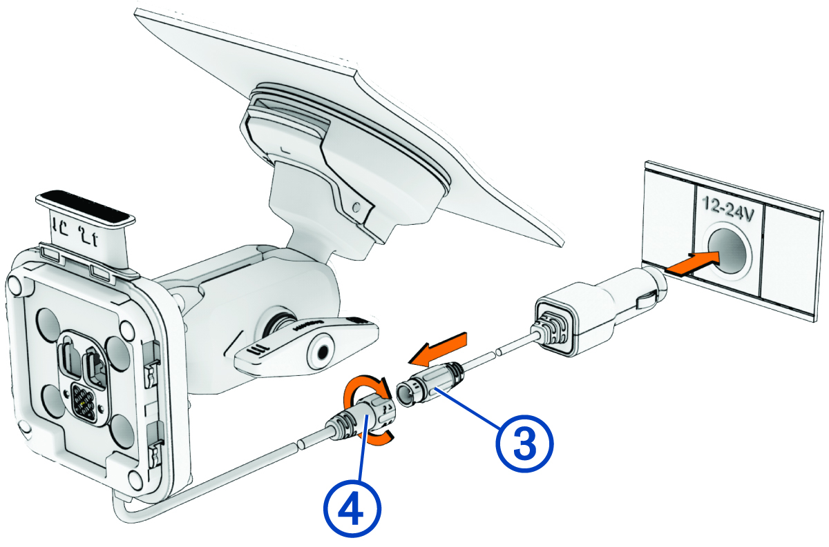 Mount connecting to the power outlet with callouts
