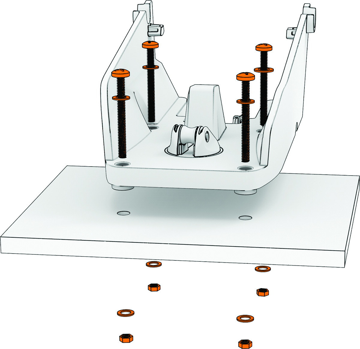 Mount installation with bolts and nuts