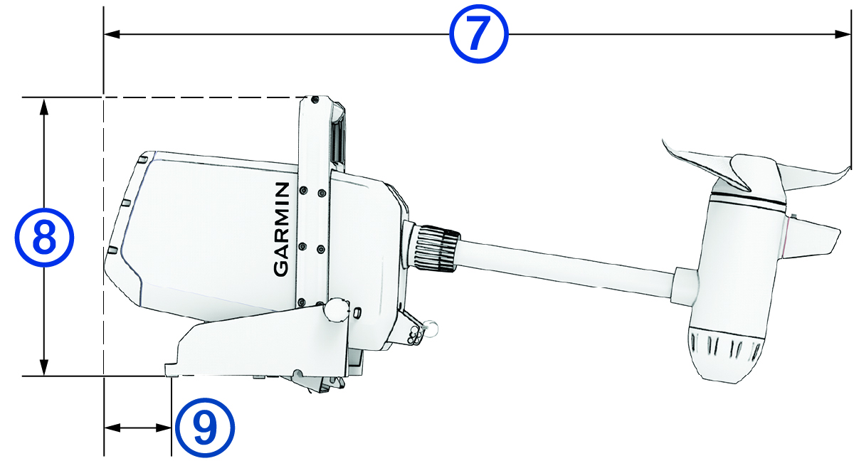 Dimensions view of stowed motor with callouts