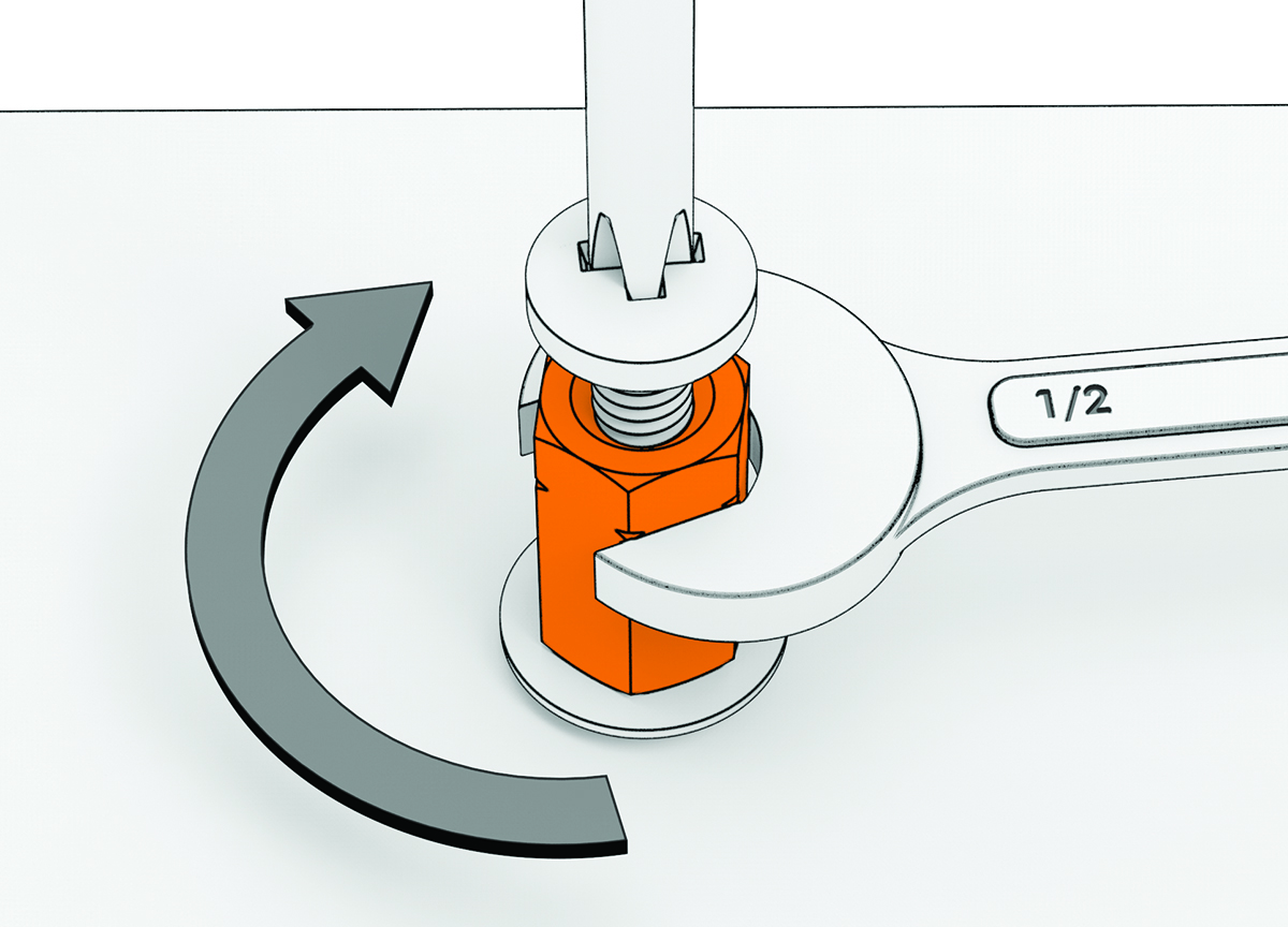 Installing a jack nut with screwdriver and wrench