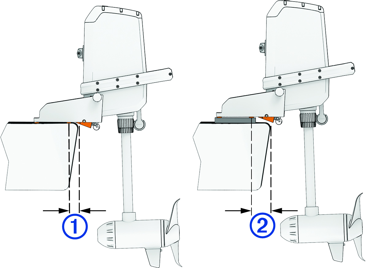 Side-by-side view of motor with and without spacer with callouts