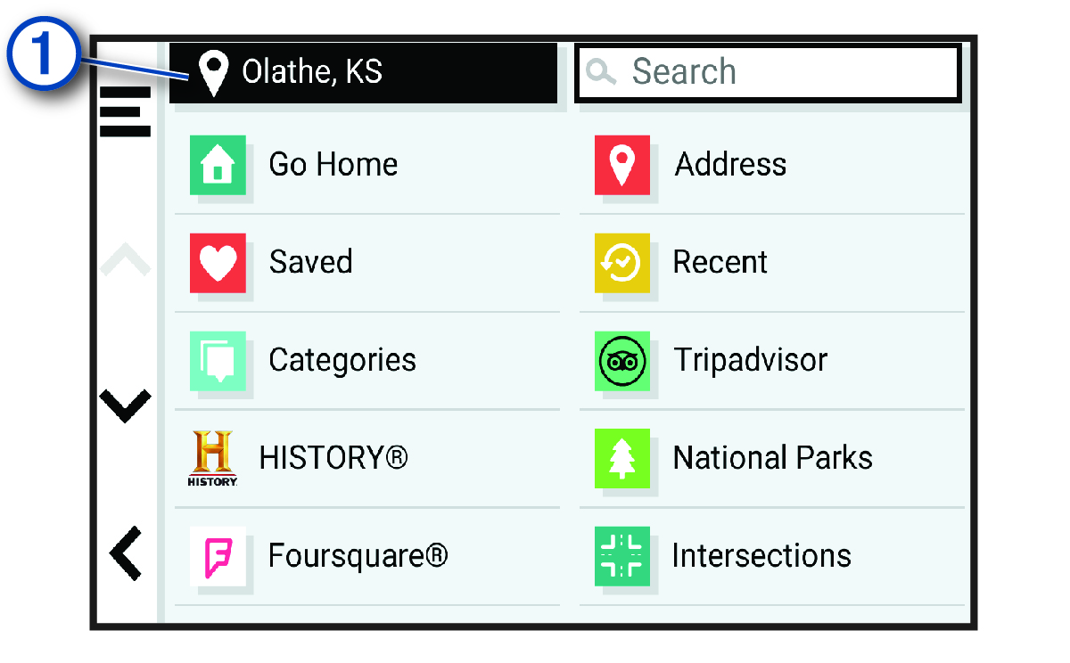 Screenshot of the search area button with a callout