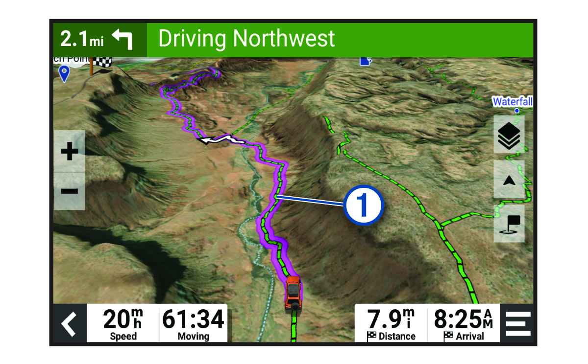 Screenshot of trails on the map with a callout