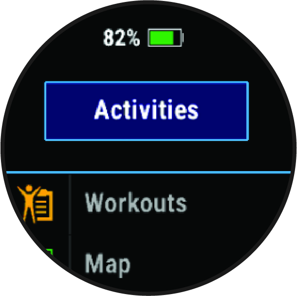 Screenshot of the apps and activities menu