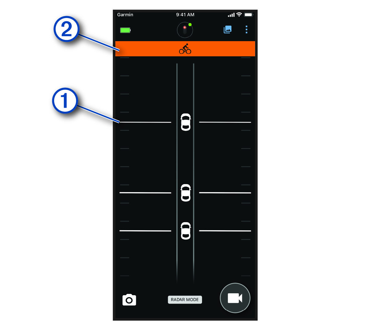 Varia app with radar data and callouts