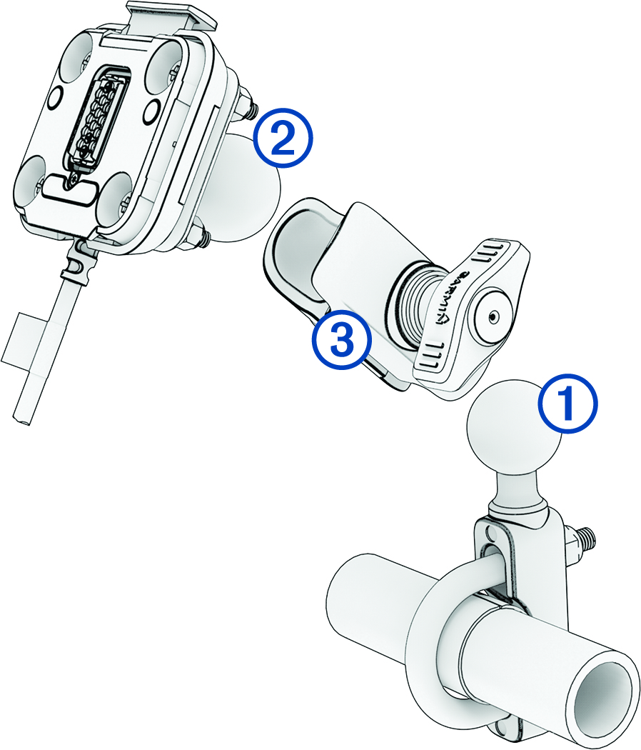 Exploded view of the ball mount installation with callouts