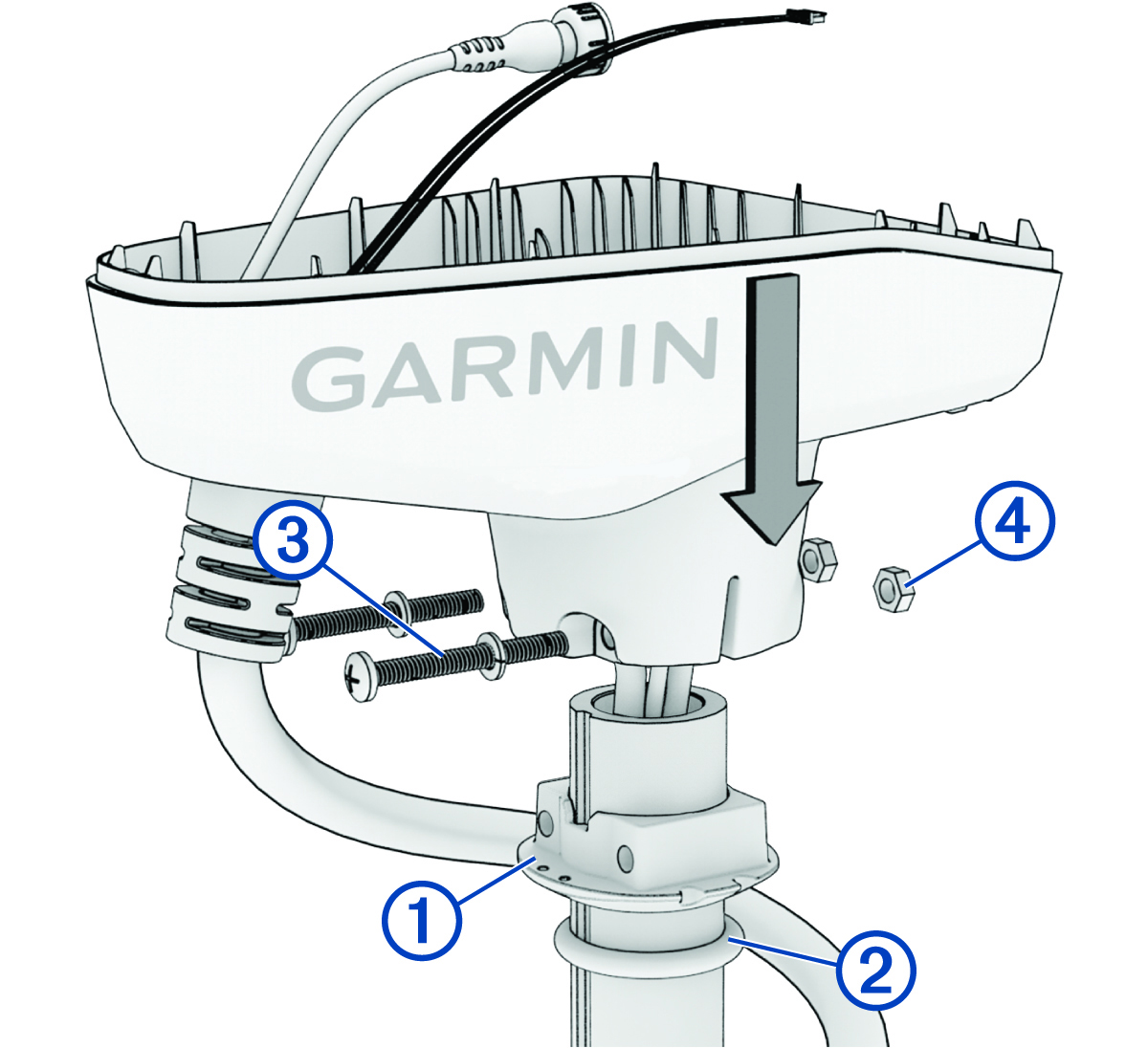 Assembly Diagram with Callouts and Arrow