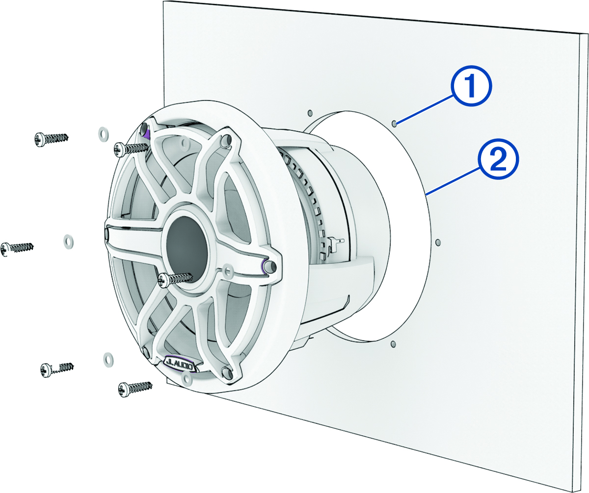 Exploded view of M6 sport model subwoofer installation with callouts