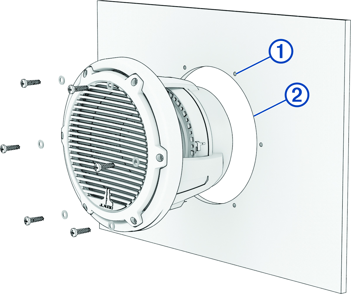 Exploded view of M6 classic model subwoofer installation with callouts