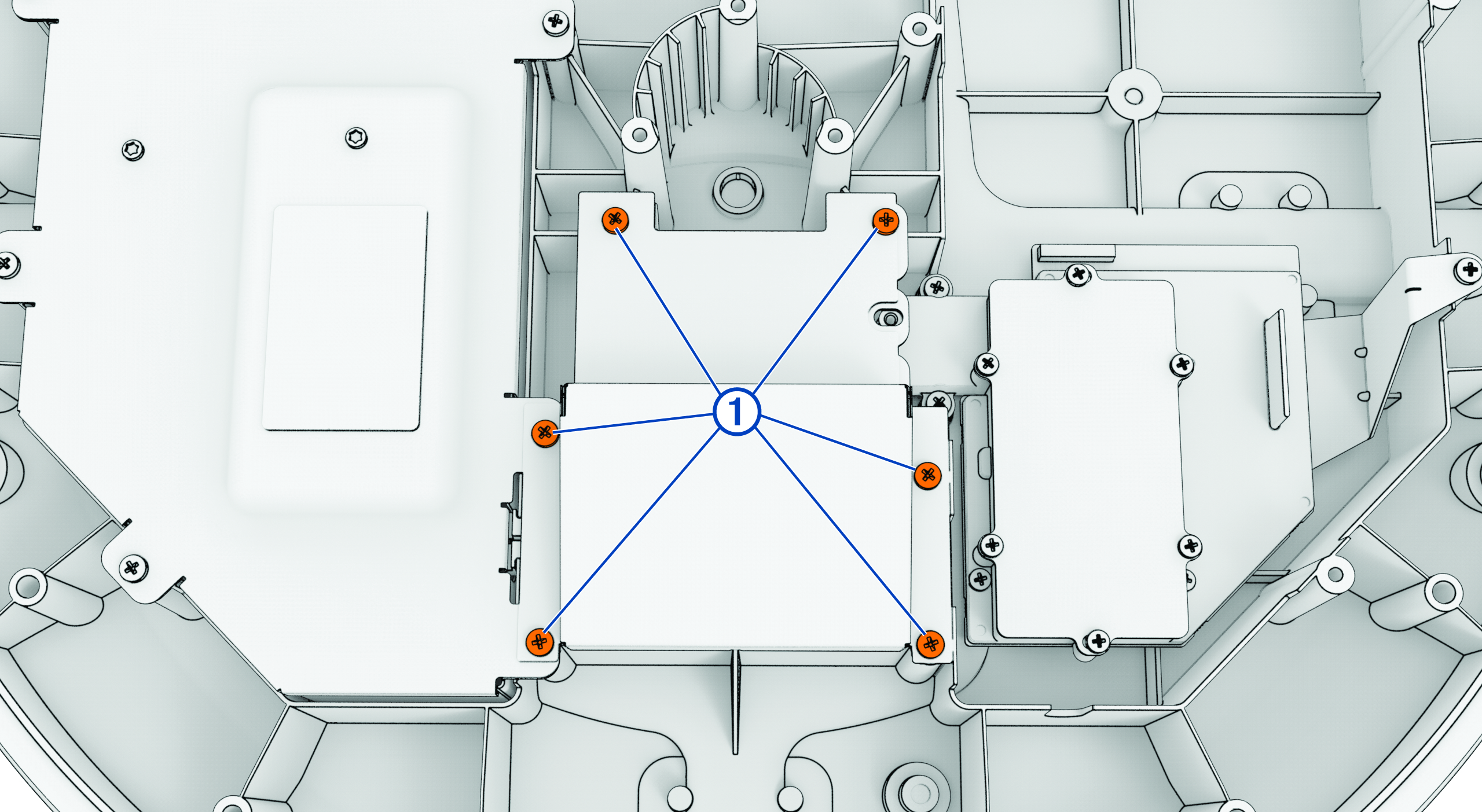 Magnetron and LNC with callouts indicating magnetron cover screws