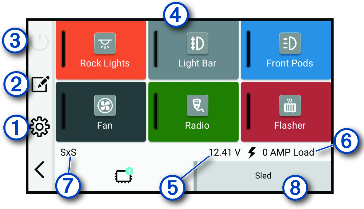 Garmin Power Switch app overview with callouts