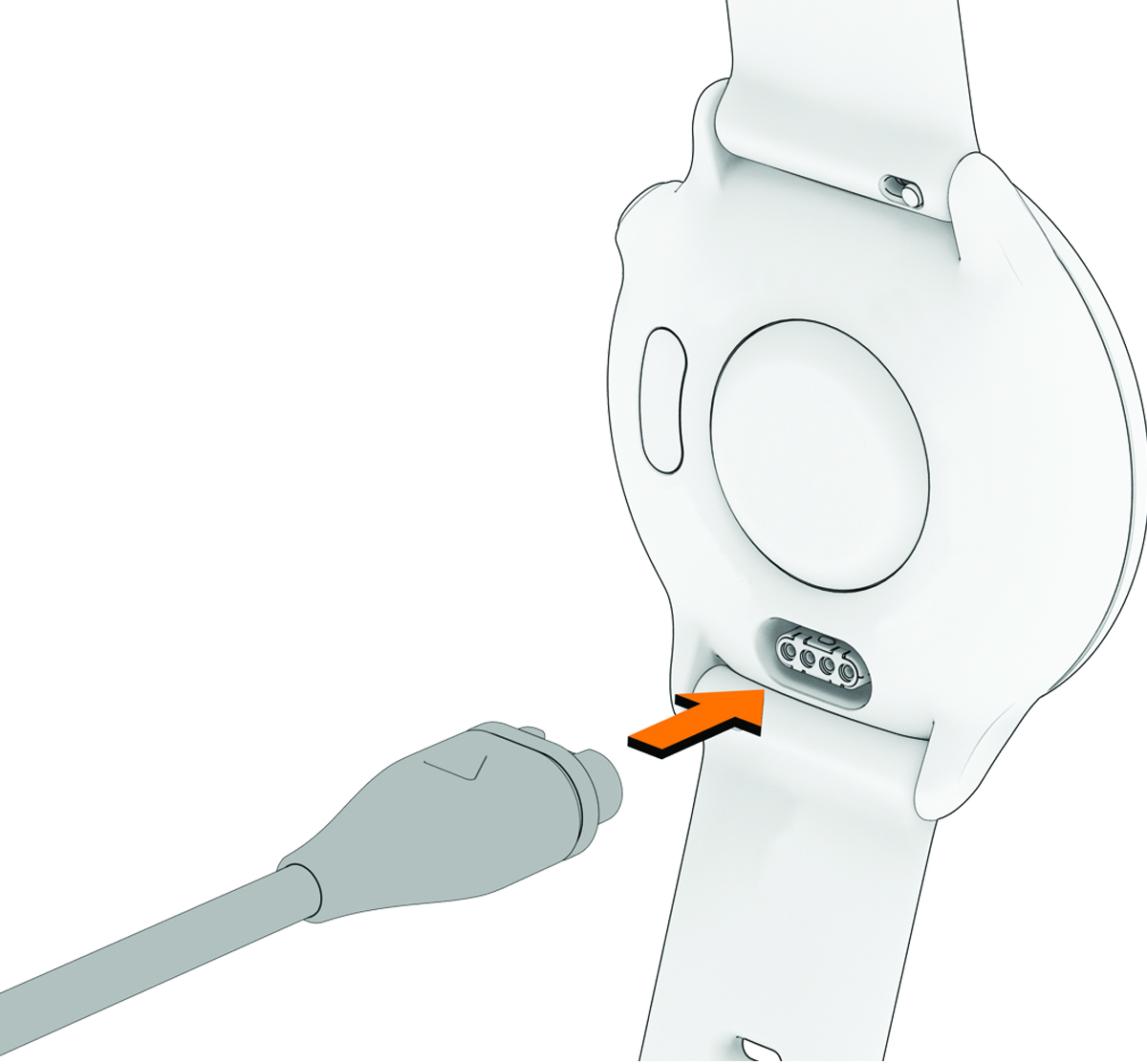 A készülék hátulnézete töltőkábellel