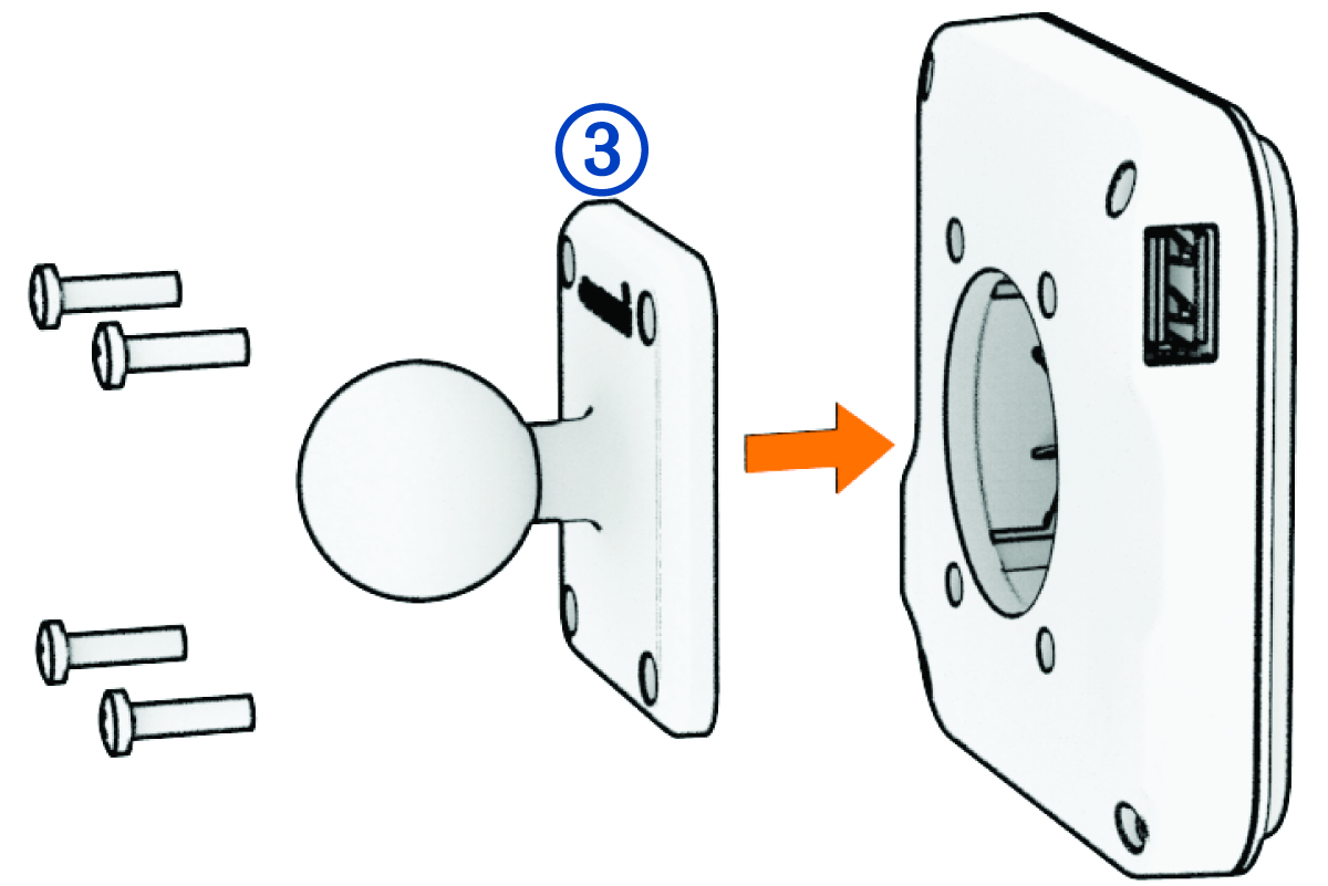 Diagram of the one-inch ball mount installation with a callout