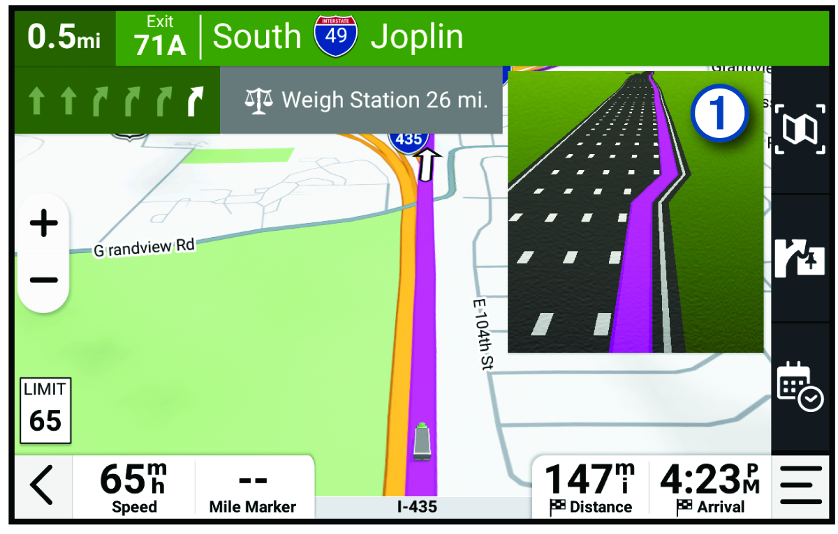 Map with lane guidance feature with a callout