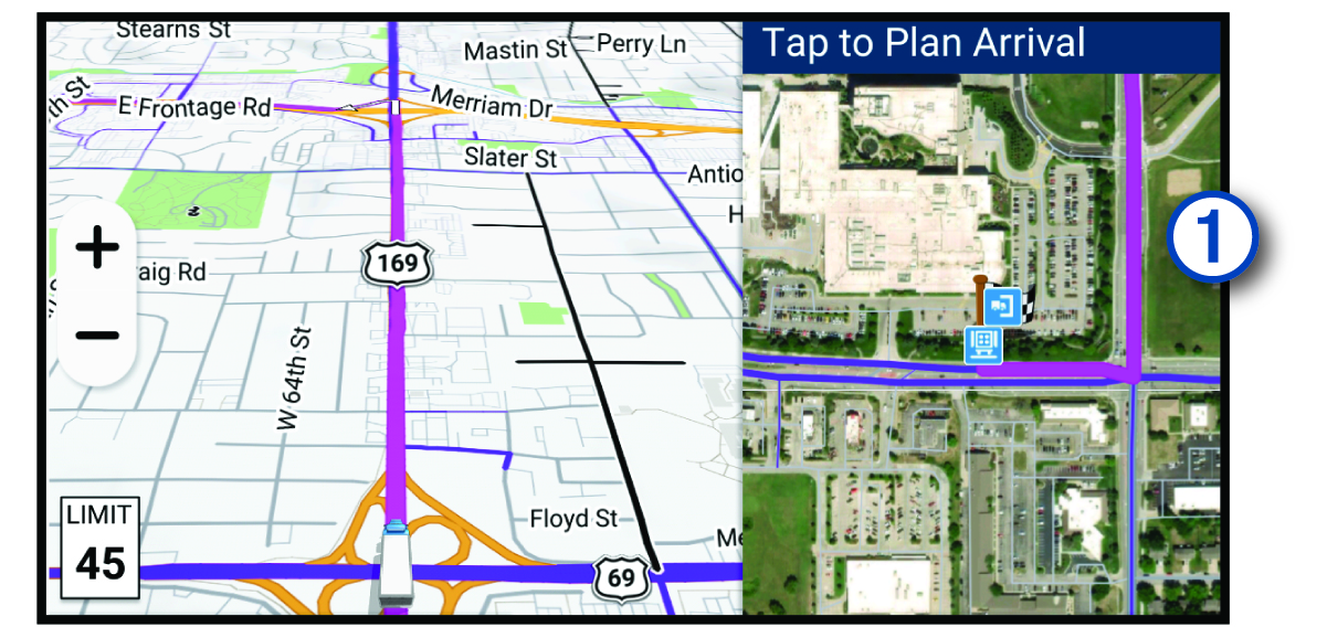 Truck destination map tool with a callout