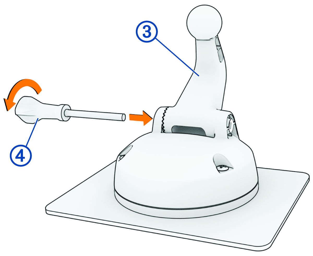 Ball mount arm and thumb screw installed in the screw-down mount with callouts