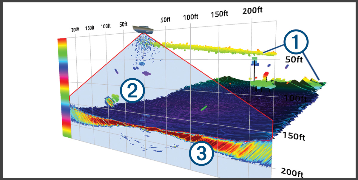 RealVü 3D historical livevu sonar view with callouts