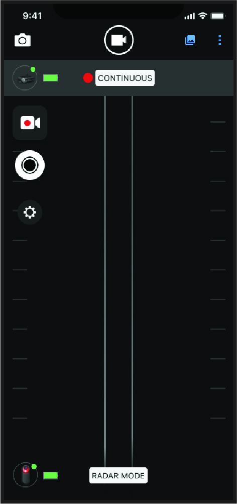 Screenshot of app showing headlight and radar device