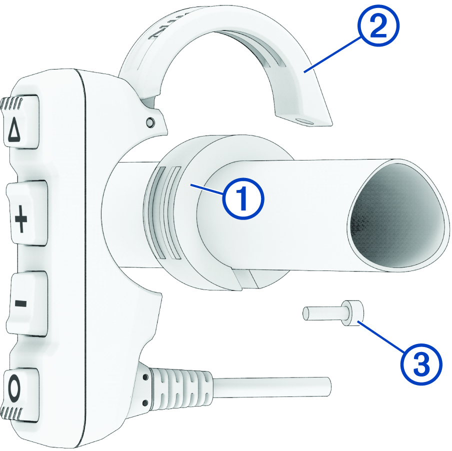 Exploded view of handlebar controller with callouts