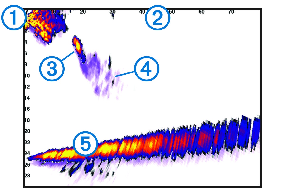 Visualização do sonar de avanço LiveVü com legendas