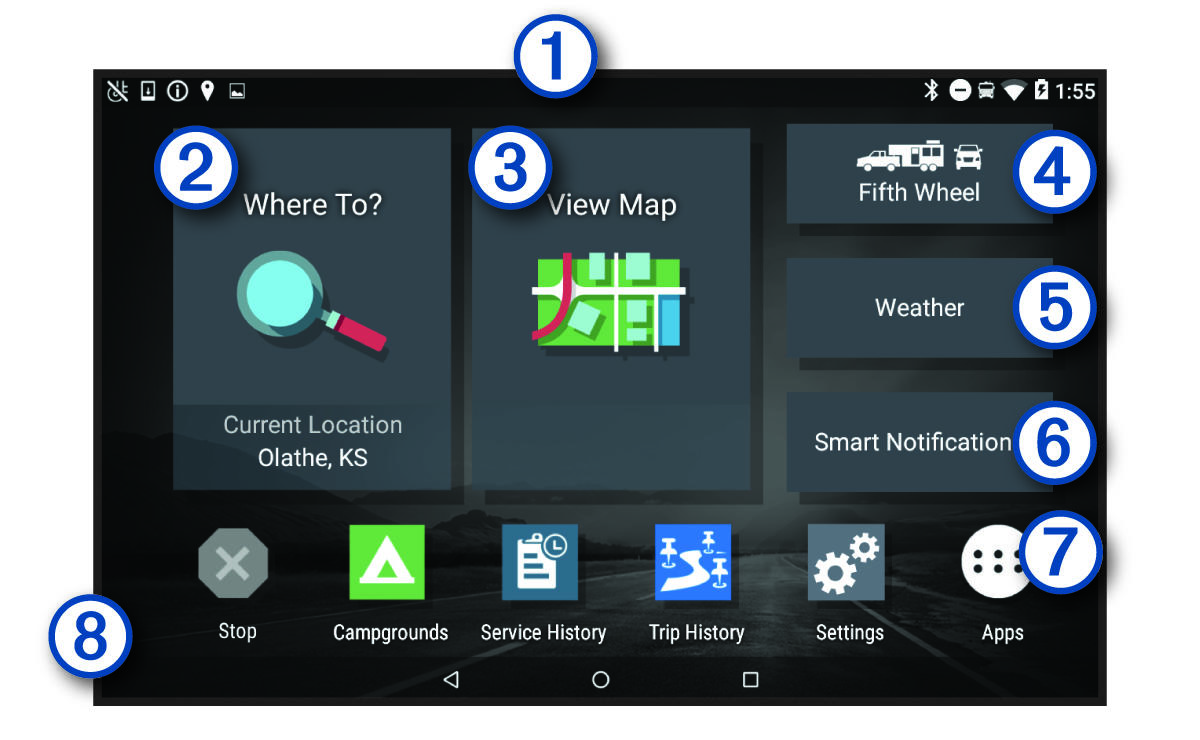 Device home screen with callouts