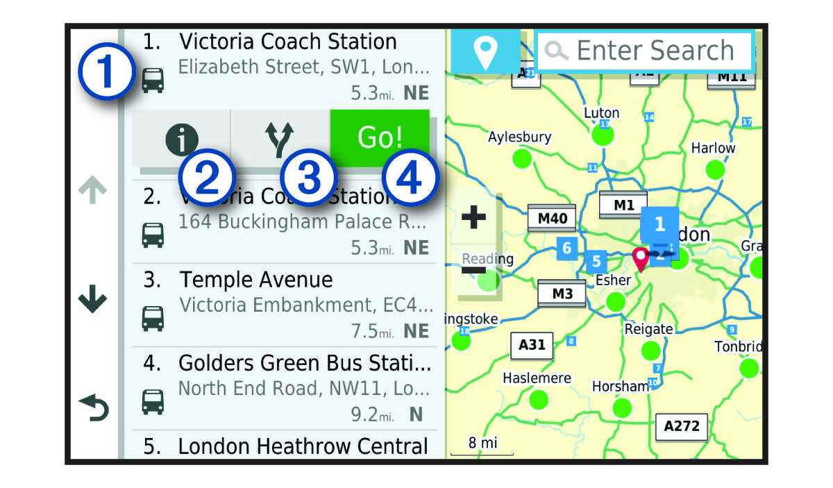 Location search results list with callouts