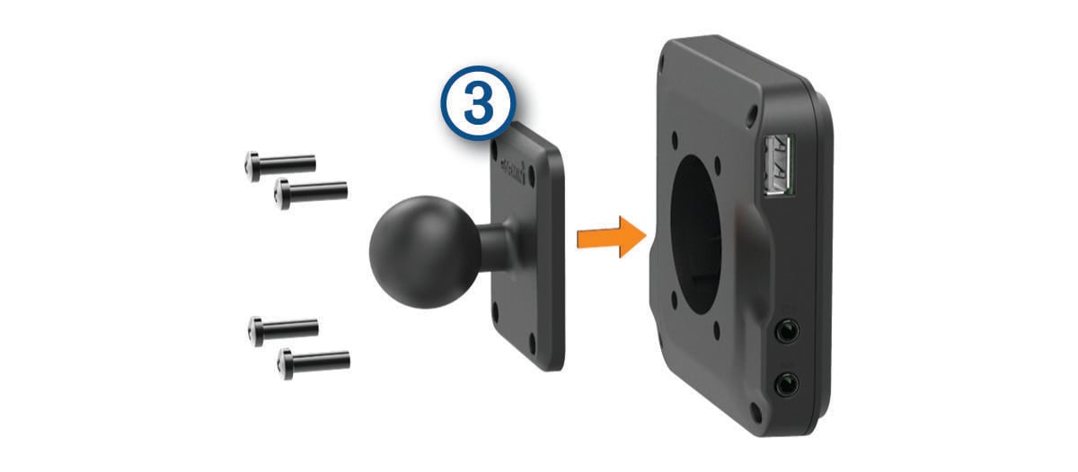 Diagram of the 1-inch ball mount installation with a callout