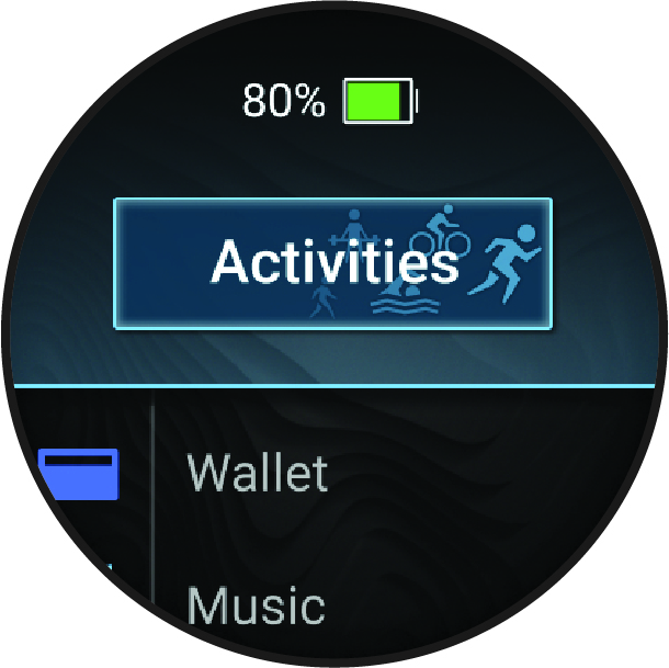 Screenshot of the apps and activities menu