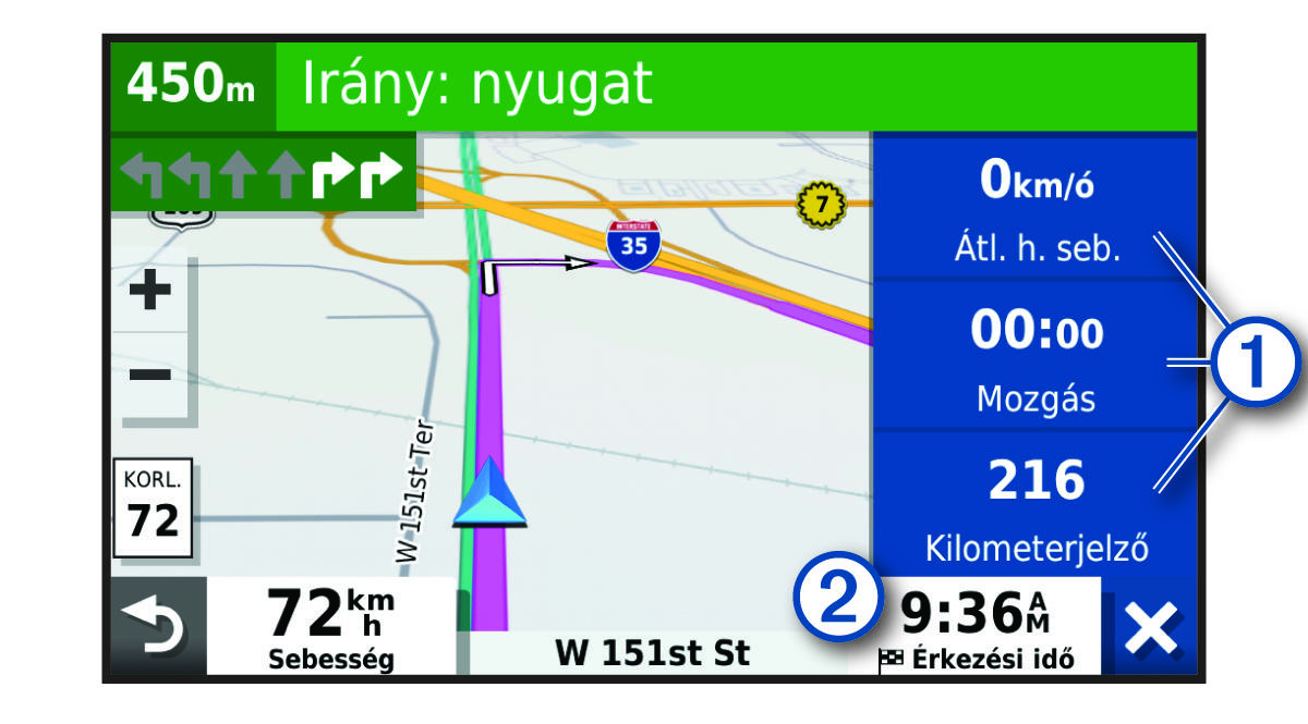 Útadatmezők a térképen, jelölésekkel