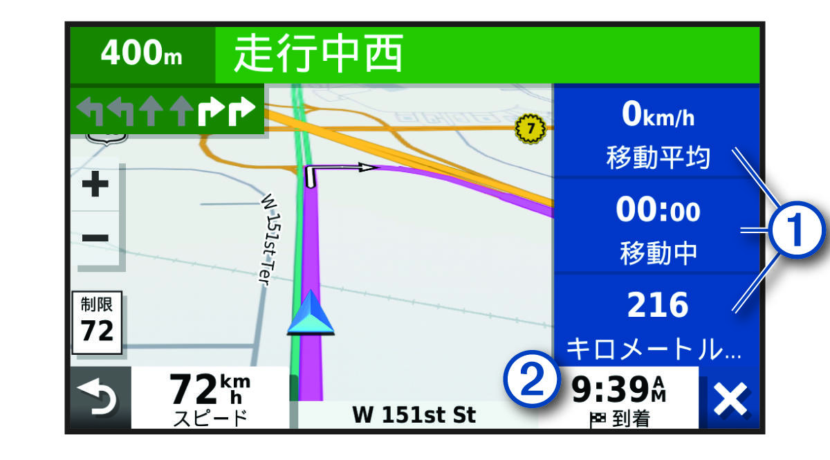 地図上のトリップデータ項目（コールアウト付き）