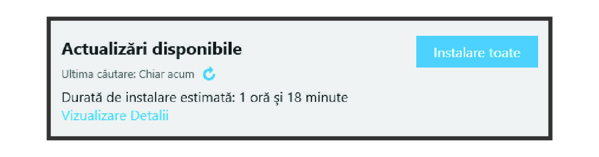 Captură de ecran cu o solicitare de actualizare