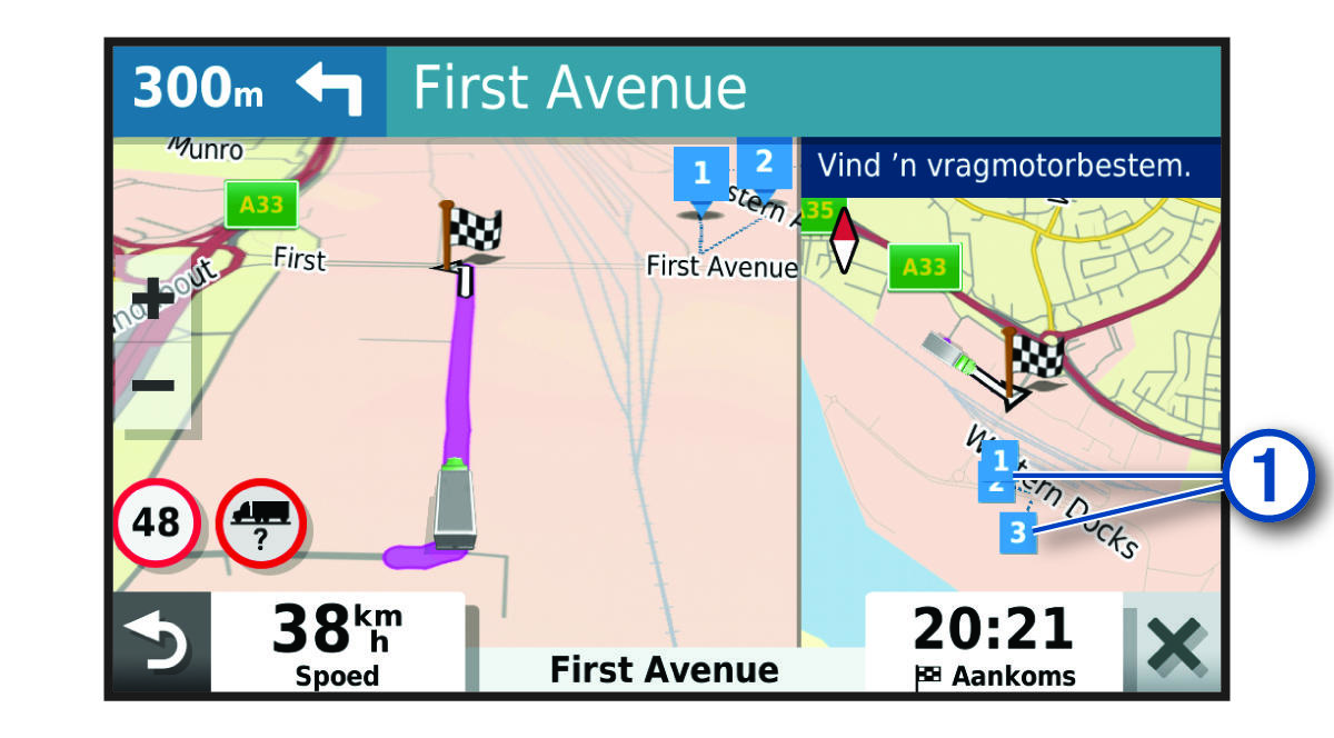 Vragmotorbestemmingskenmerk op die kaart met byskrifte