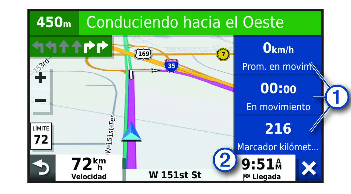 Campos de datos de la ruta en el mapa con anotaciones