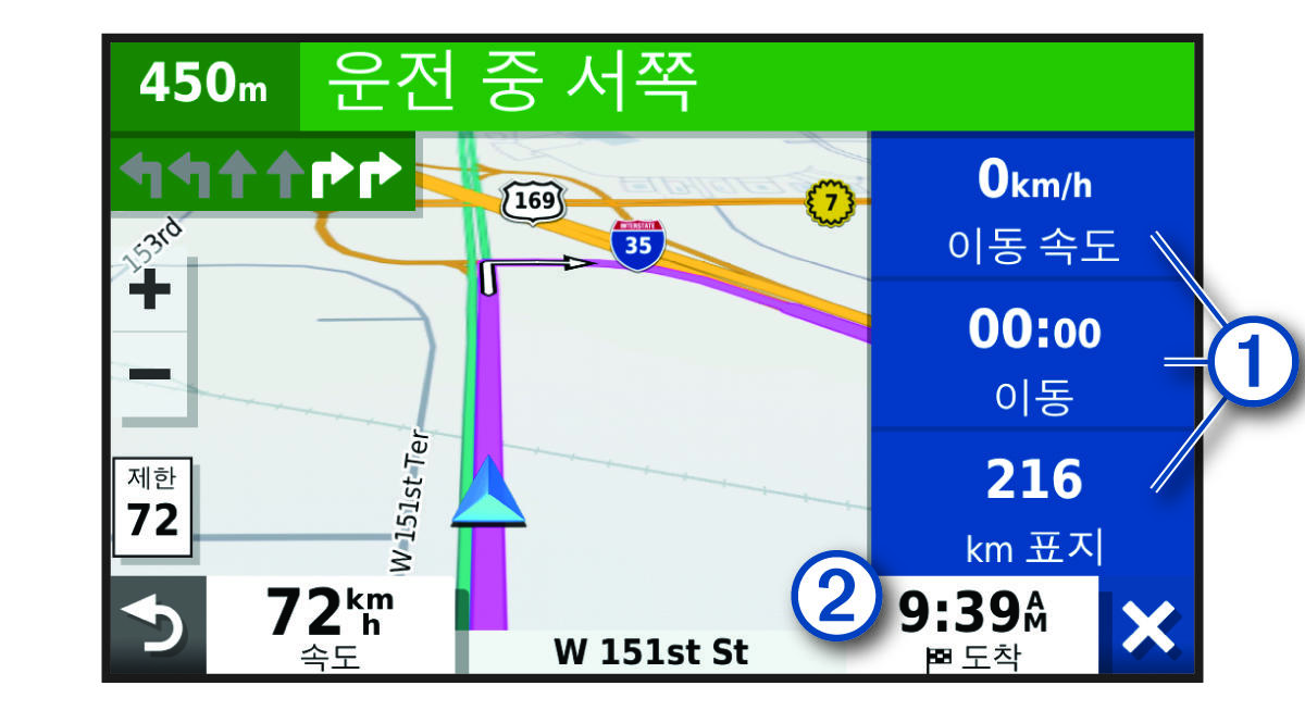 설명선이 있는 지도의 이동 구간 데이터 필드
