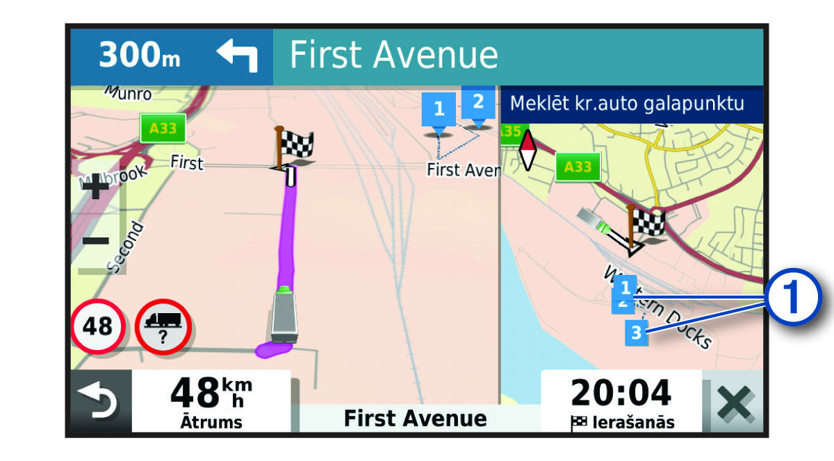 Kravas automašīnu galapunktu funkcija kartē ar remarkām