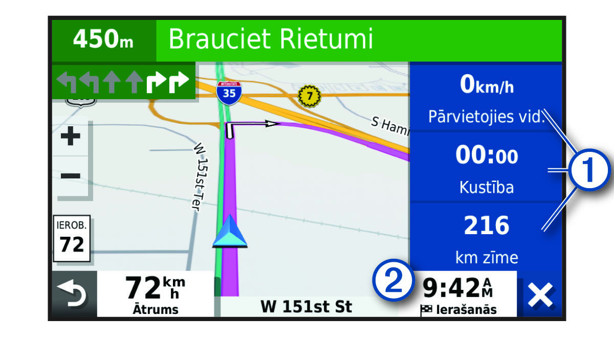 Brauciena datu lauki kartē ar remarkām