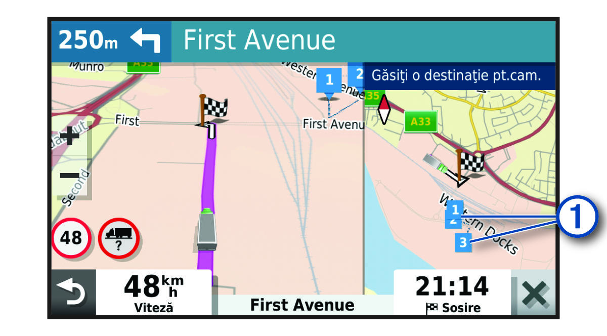 Funcţia destinaţii camioane pe hartă, cu explicaţii