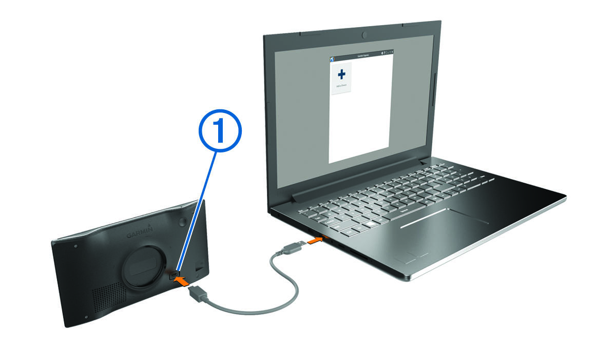 Diagram of the device connecting to a computer with a callout