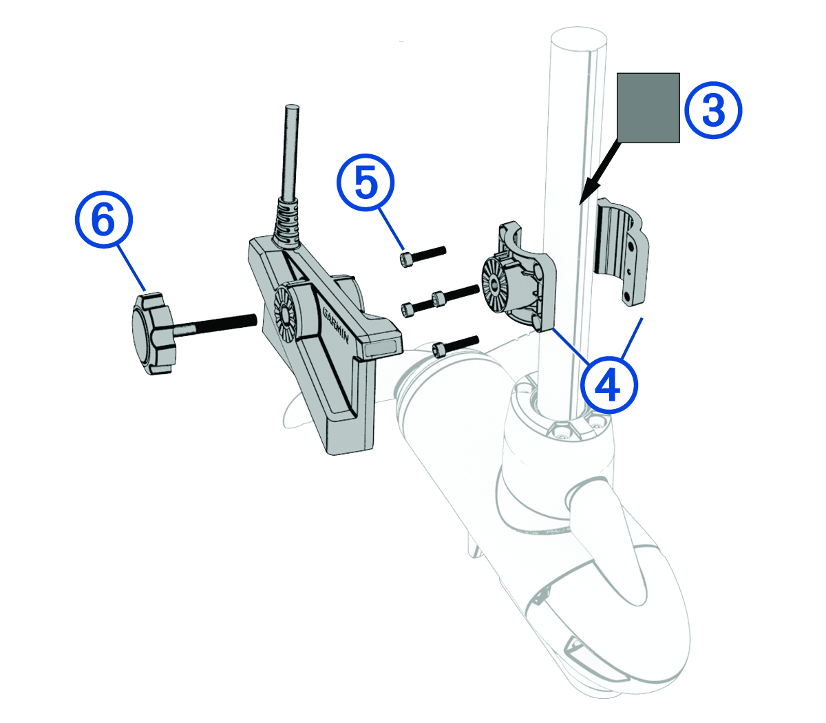 Sestava sonarové sondy s popisky