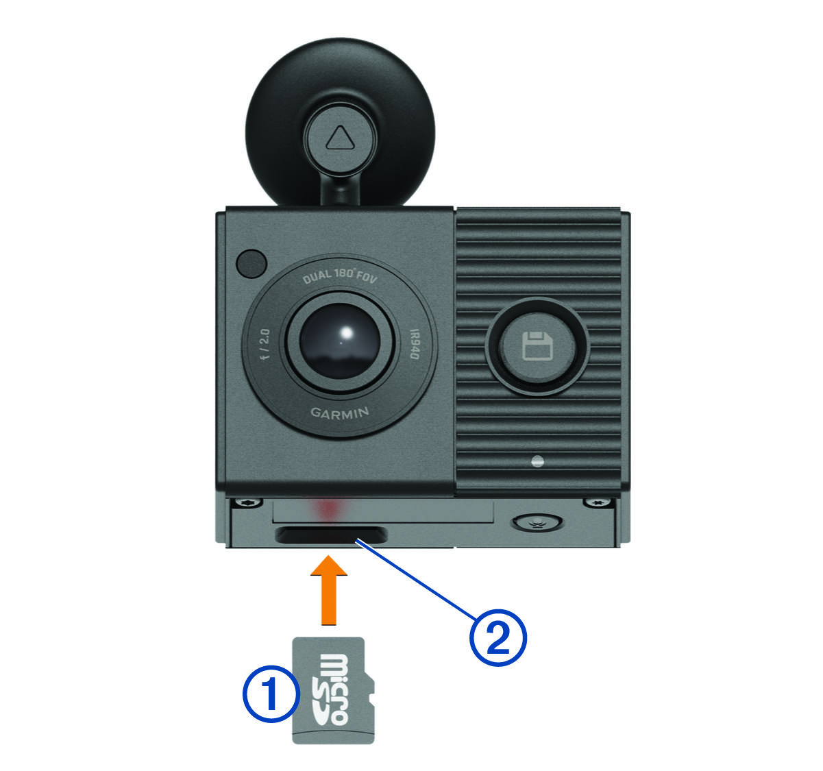 Instalación de la tarjeta MicroSD en la ranura de la parte inferior de la cámara