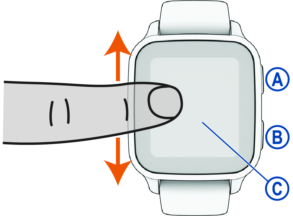 Front view of the watch with callouts