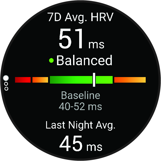 Screenshot of heart rate variability status data