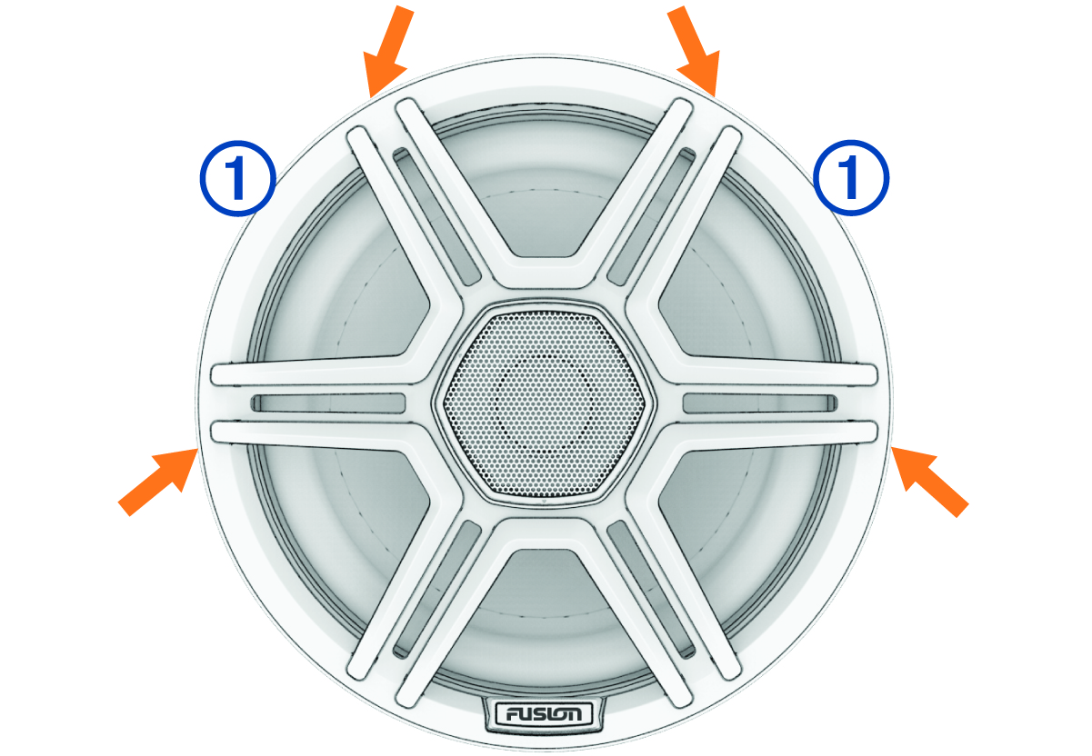 Grille indicating press points for removal